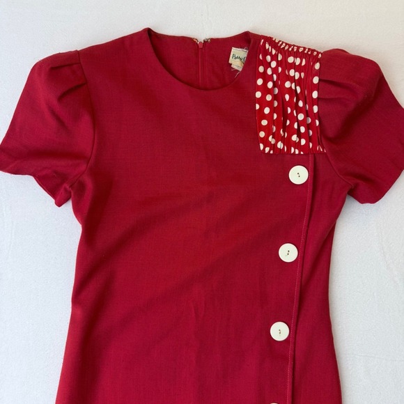 Patty O'Neil Vintage 60s Red Polka Dot Button Front Shift Dress Minnie Mouse - Picture 3 of 15
